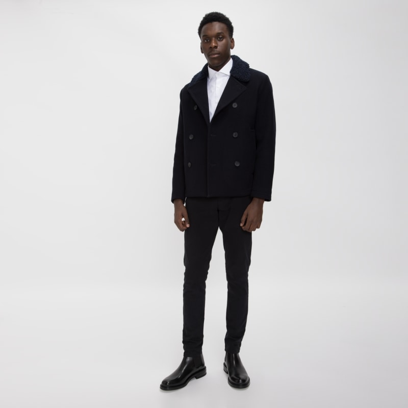 Thumbnail of Double Breasted Shearling Peacoat - Navy image