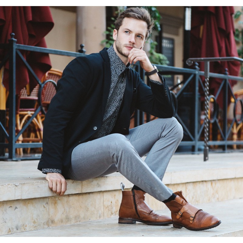 Double buckle leather shoes outlet