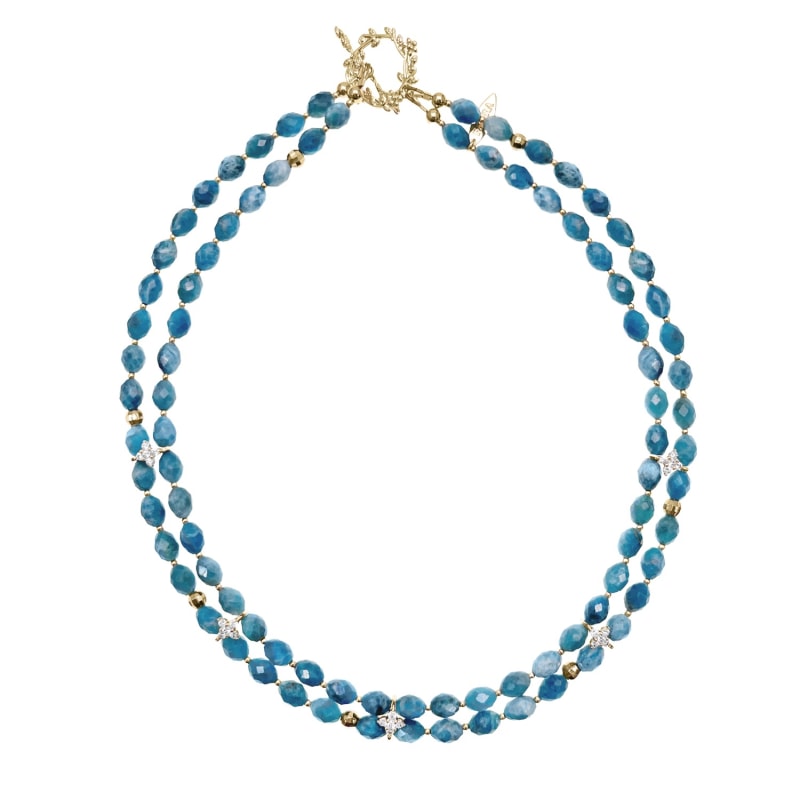 Thumbnail of Double Layers Apatite With Zircon Stone Collar Necklace image