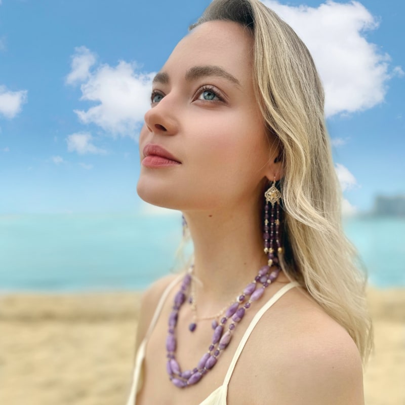 Thumbnail of Double Layers Purple Gemstone Necklace image