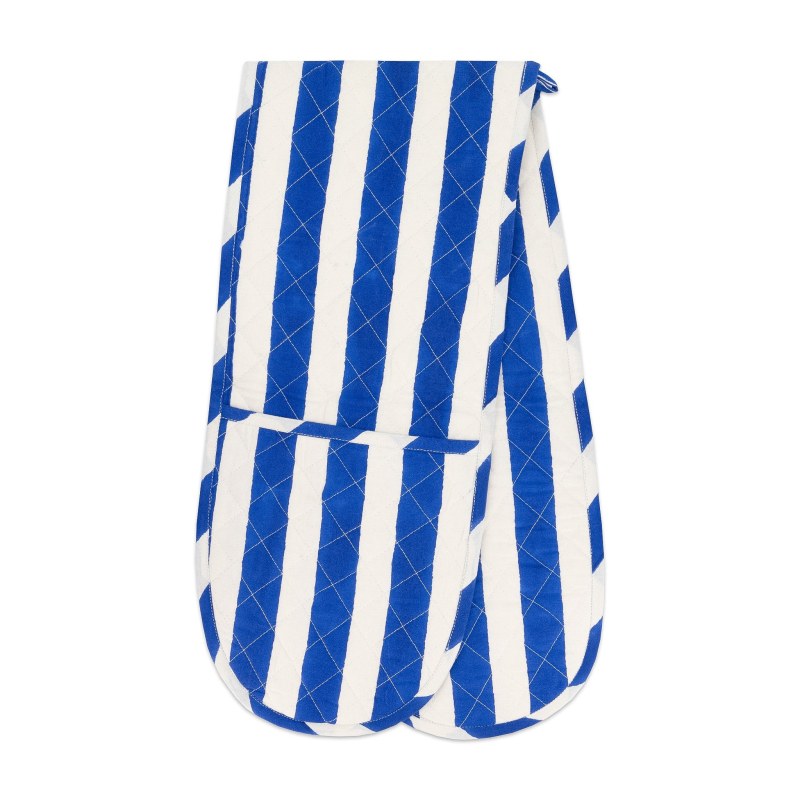 Organic Cotton Quilted And Insulated Double Oven Mitt In Blue And