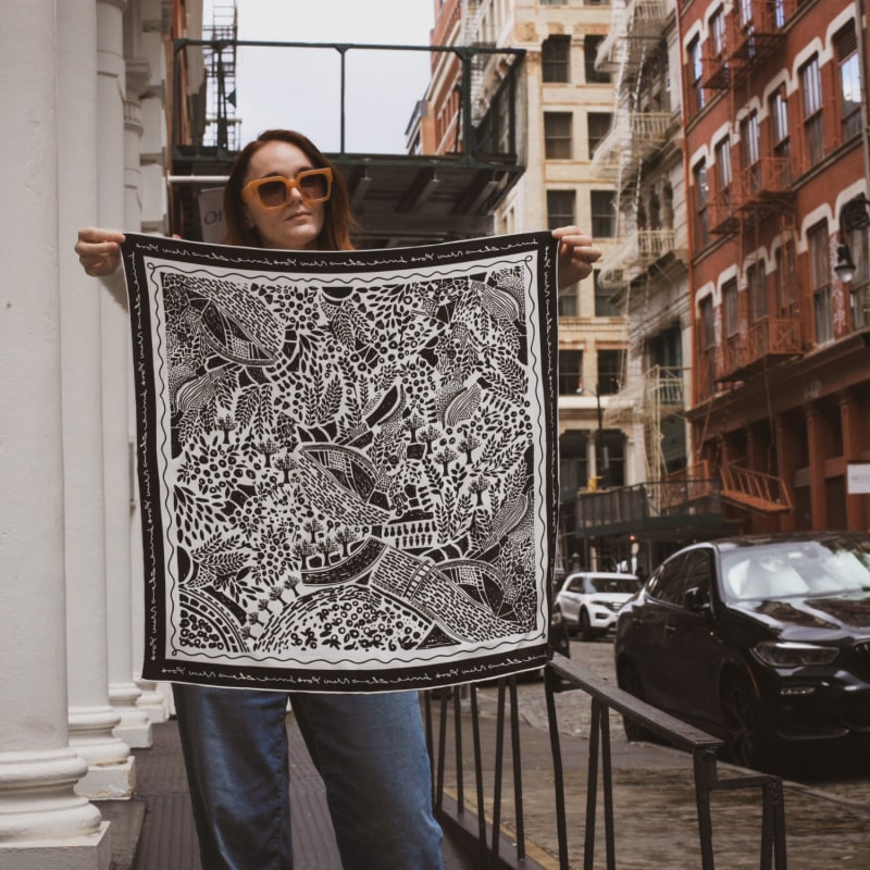 Thumbnail of Double Sided Silk Scarf Of Black Garden image