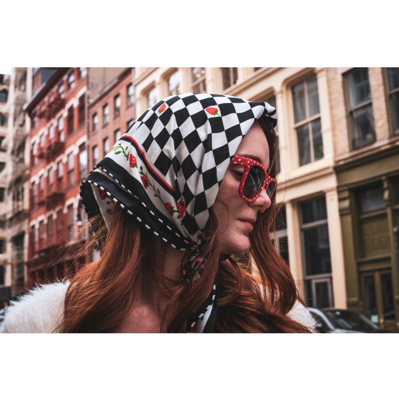 Thumbnail of Double Sided Silk Scarf Of Checkerboard Imagination image