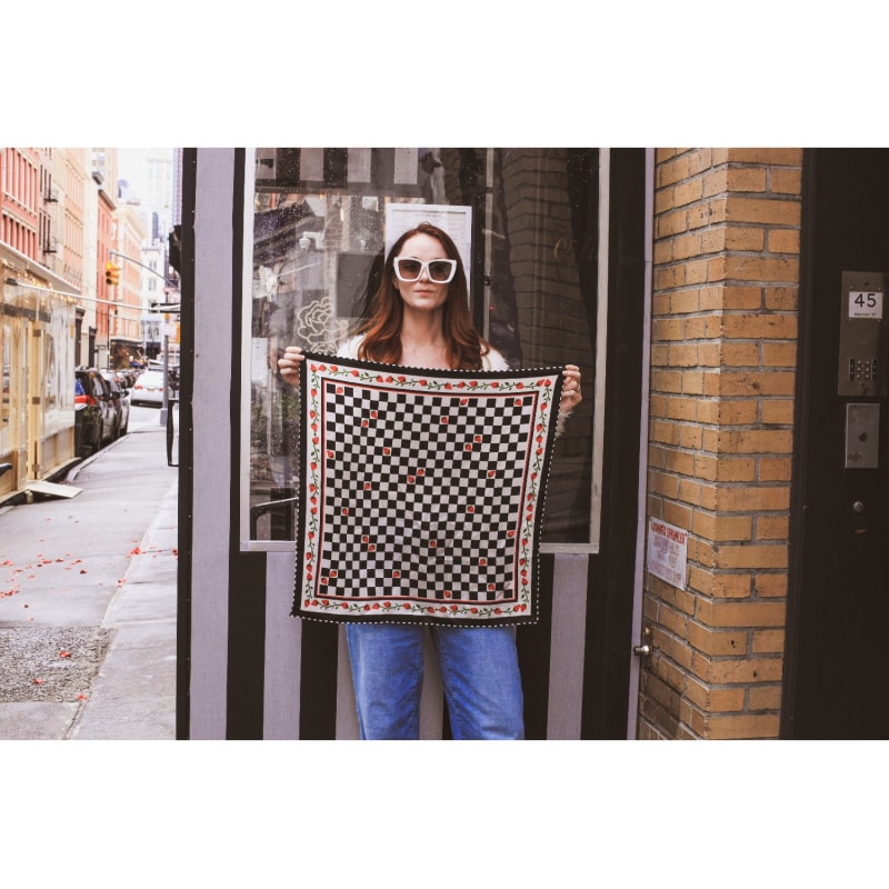 Thumbnail of Double Sided Silk Scarf Of Checkerboard Imagination image