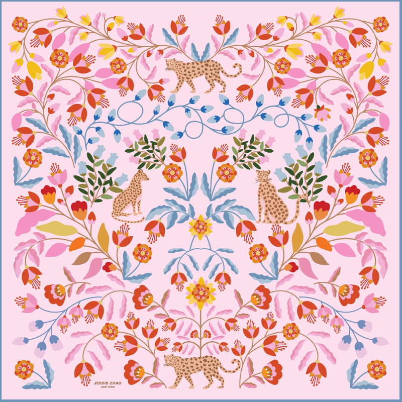 Thumbnail of Double Sided Silk Scarf Of Pink Blossom Jungle image