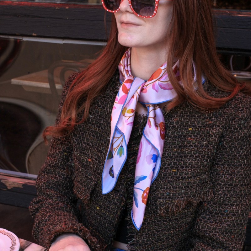 Thumbnail of Double Sided Silk Scarf Of Pink Blossom Jungle image