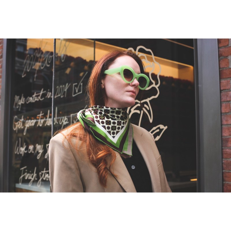 Thumbnail of Double Sided Silk Scarf Of Polka Dot Bloom - Brown image