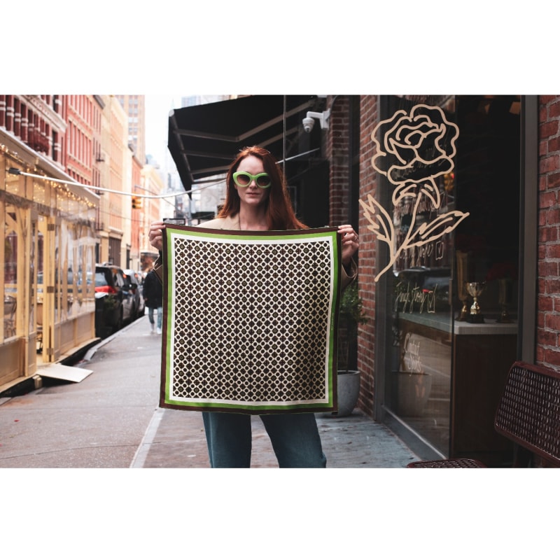 Thumbnail of Double Sided Silk Scarf Of Polka Dot Bloom - Brown image