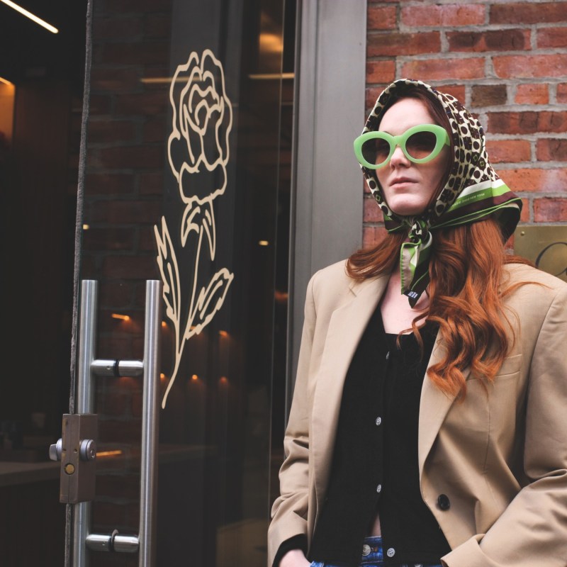 Thumbnail of Double Sided Silk Scarf Of Polka Dot Bloom - Brown image