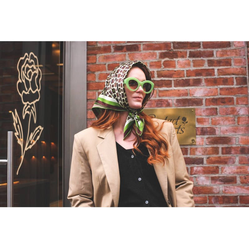 Thumbnail of Double Sided Silk Scarf Of Polka Dot Bloom - Brown image