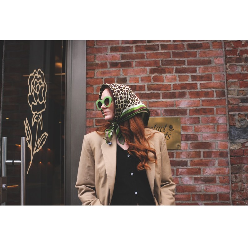 Thumbnail of Double Sided Silk Scarf Of Polka Dot Bloom - Brown image