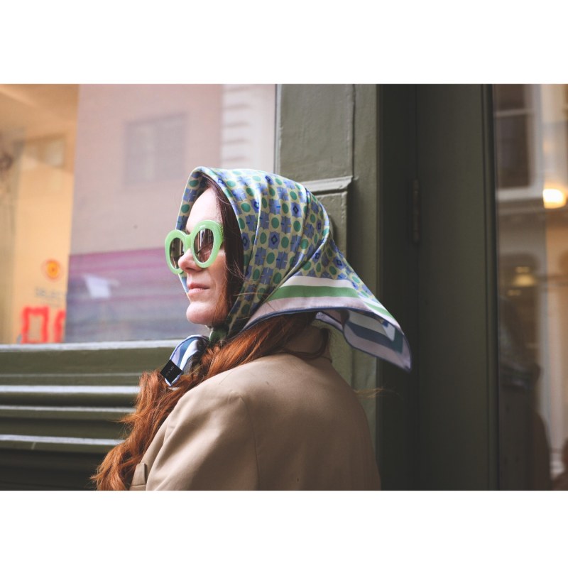 Thumbnail of Double Sided Silk Scarf Of Polka Dot Bloom - Green image