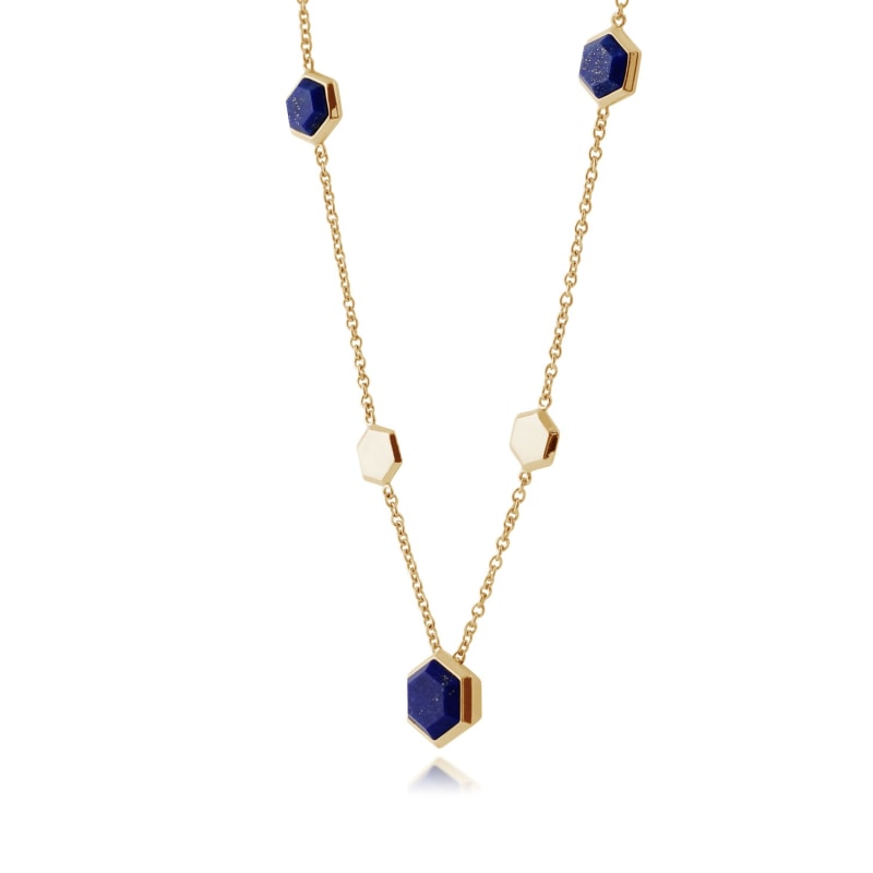 Thumbnail of Lapis Lazuli Hexagon Chain Necklace in Gold Plated Silver image