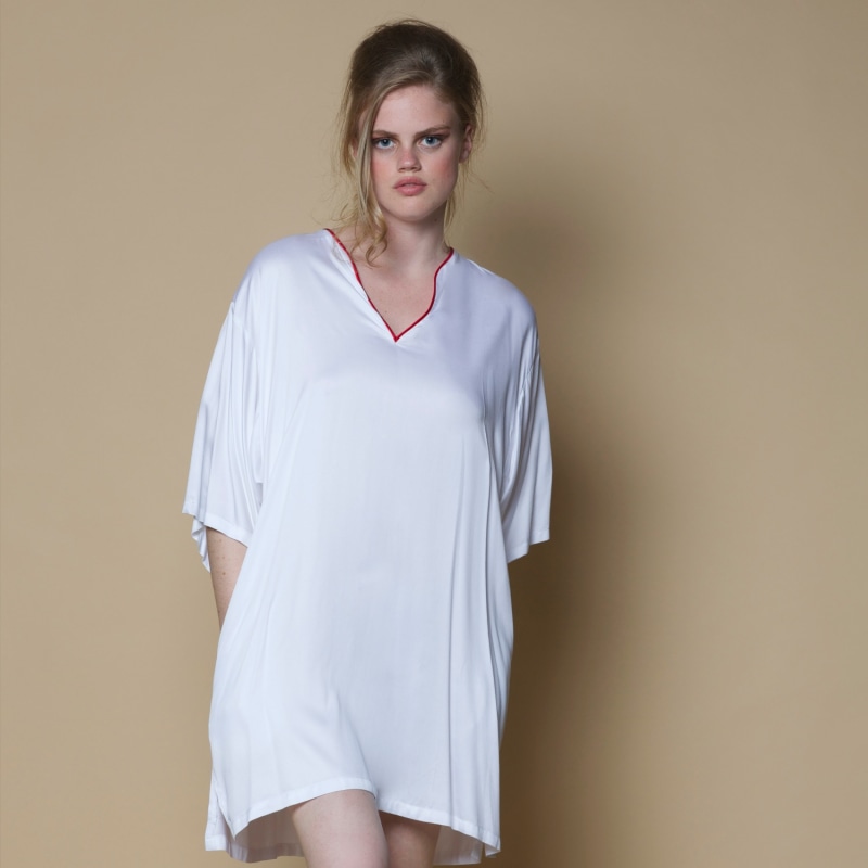 Thumbnail of Vegan Silk Bamboo Short Kaftan Tunic Dress White image