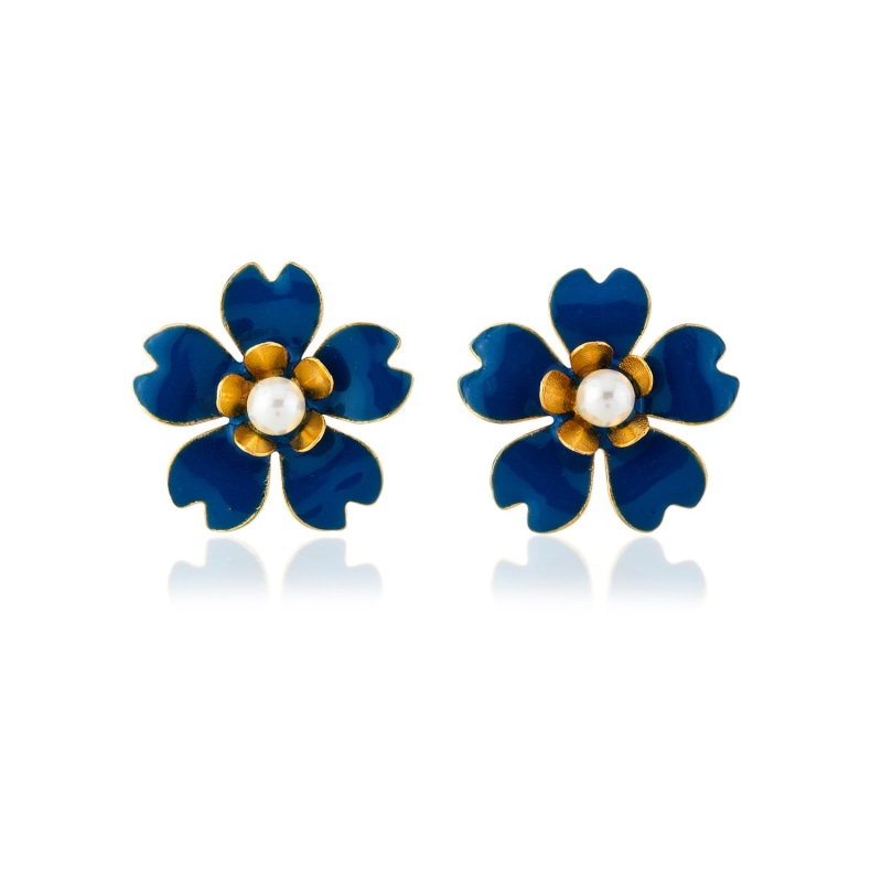 Thumbnail of Blue Buttercup Flower Earrings image