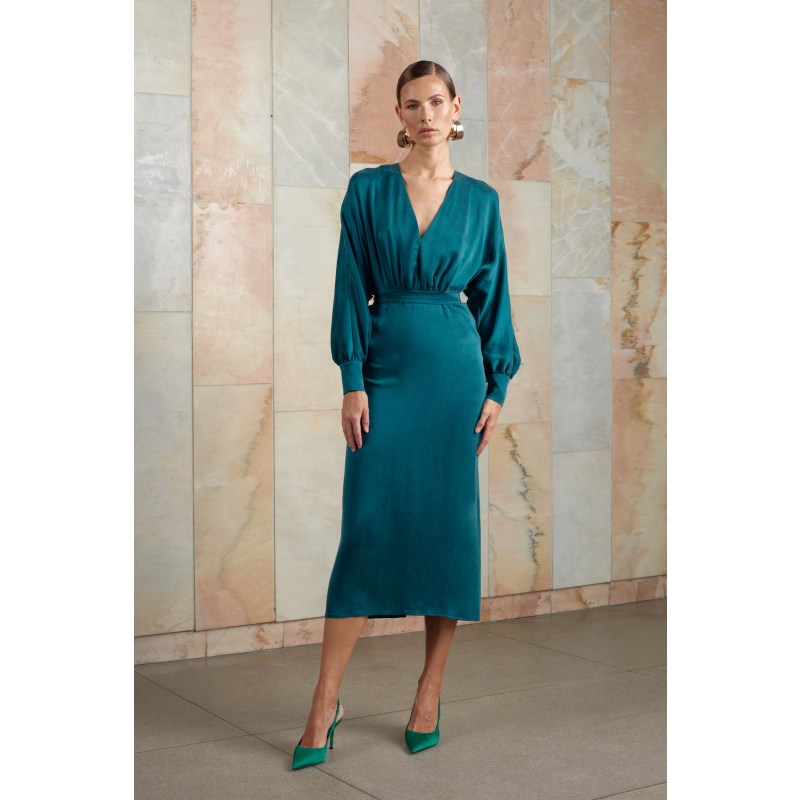 Thumbnail of Beca Blue Cupro Dress With Voluminous Sleeves image