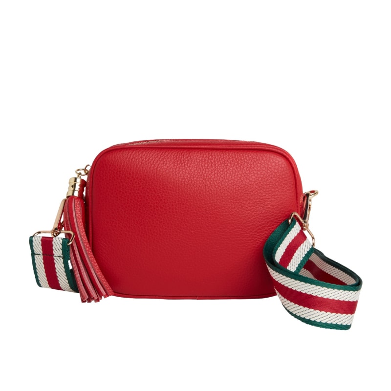 Thumbnail of Verona Crossbody Red Tassel Bag With Green Stripe Strap image