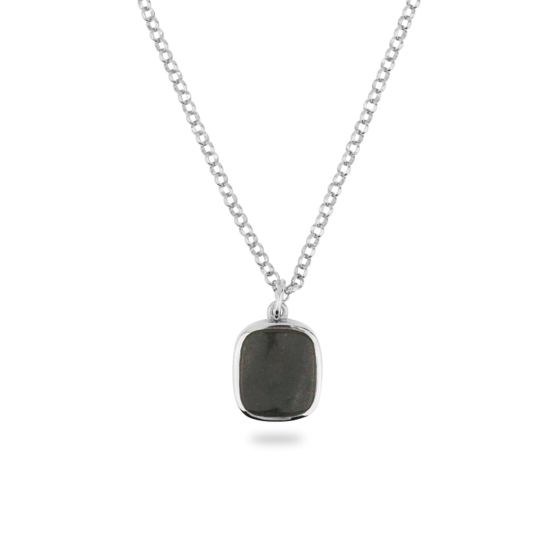 Thumbnail of Silver Jamestown Green Bloodstone Square Stone Necklace & Pendant image