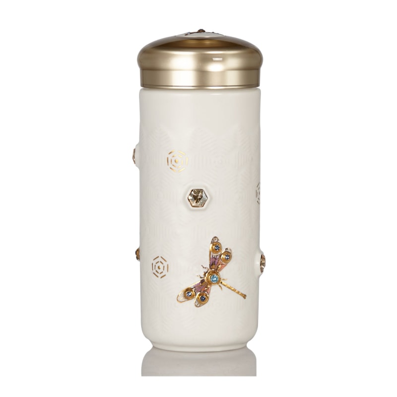 Thumbnail of Dragonfly Serenity Travel Mug With Crystals - White And Gold image