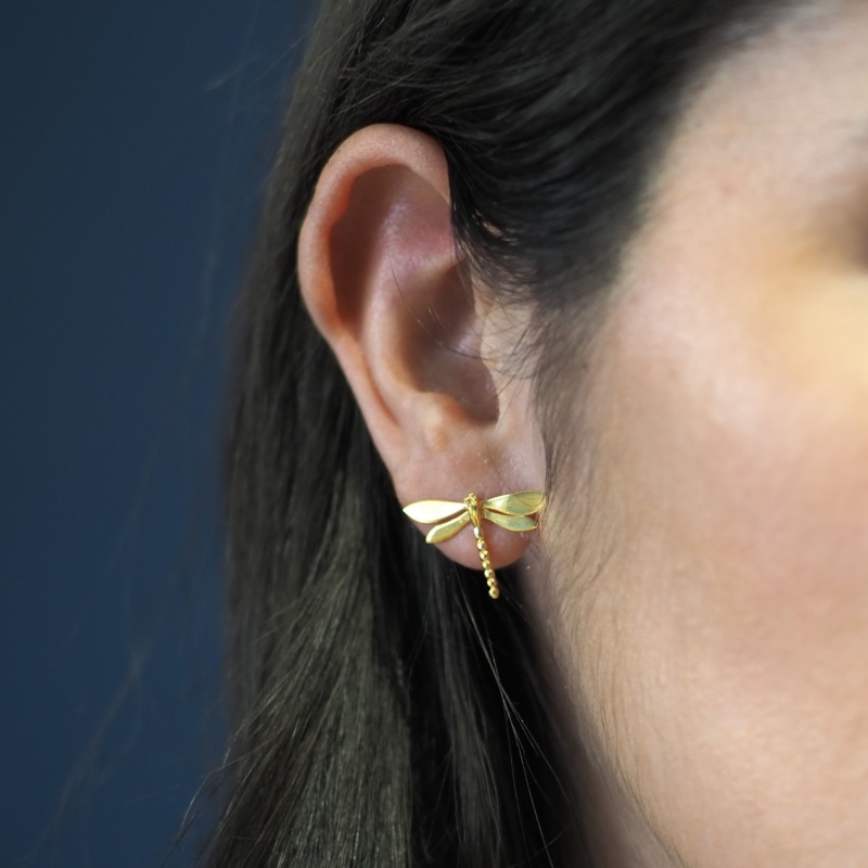 Dragonfly Studs In Gold Gallardo Blaine Designs Wolf Badger