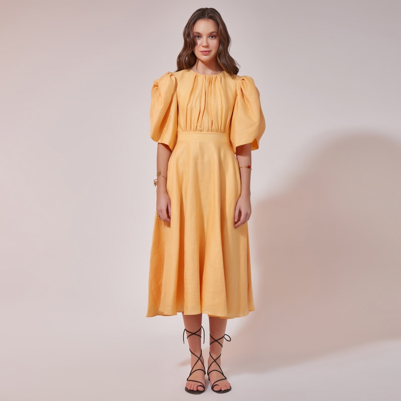 Mid length linen dresses shop