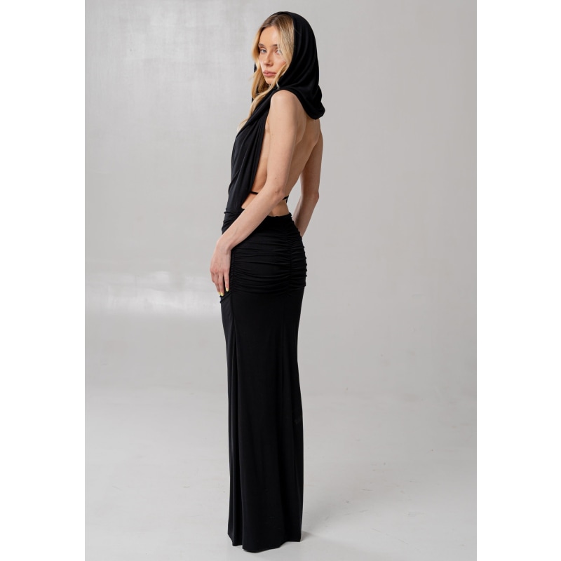 Thumbnail of Martini Open Back Hooded Long Black Dress image