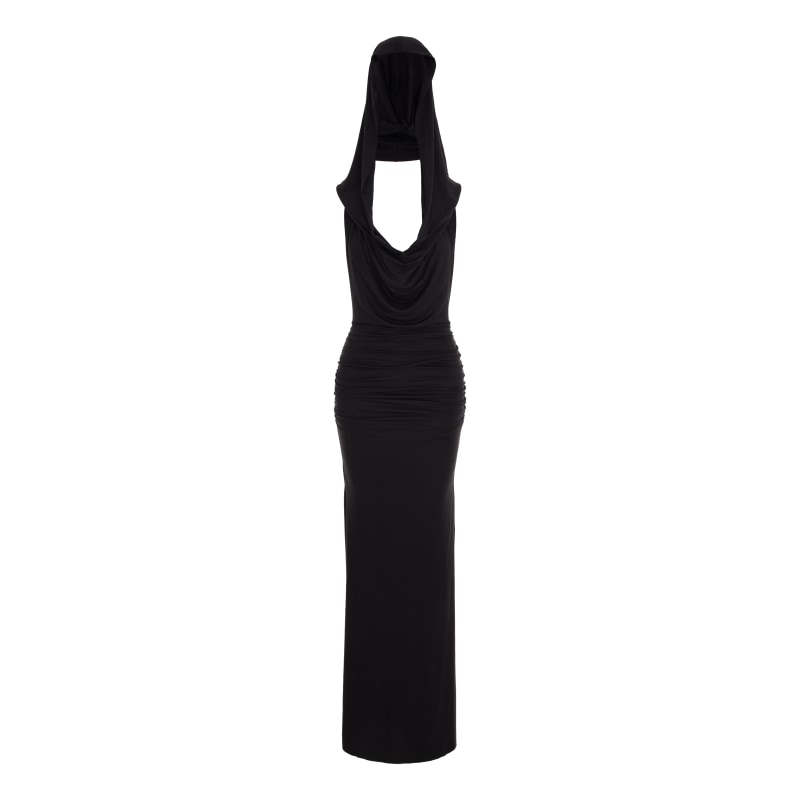 Thumbnail of Martini Open Back Hooded Long Black Dress image