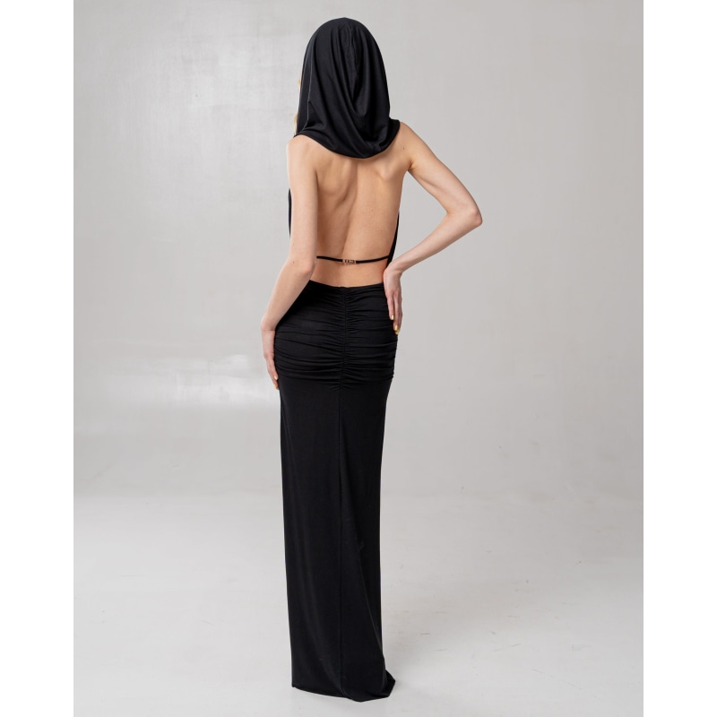 Thumbnail of Martini Open Back Hooded Long Black Dress image