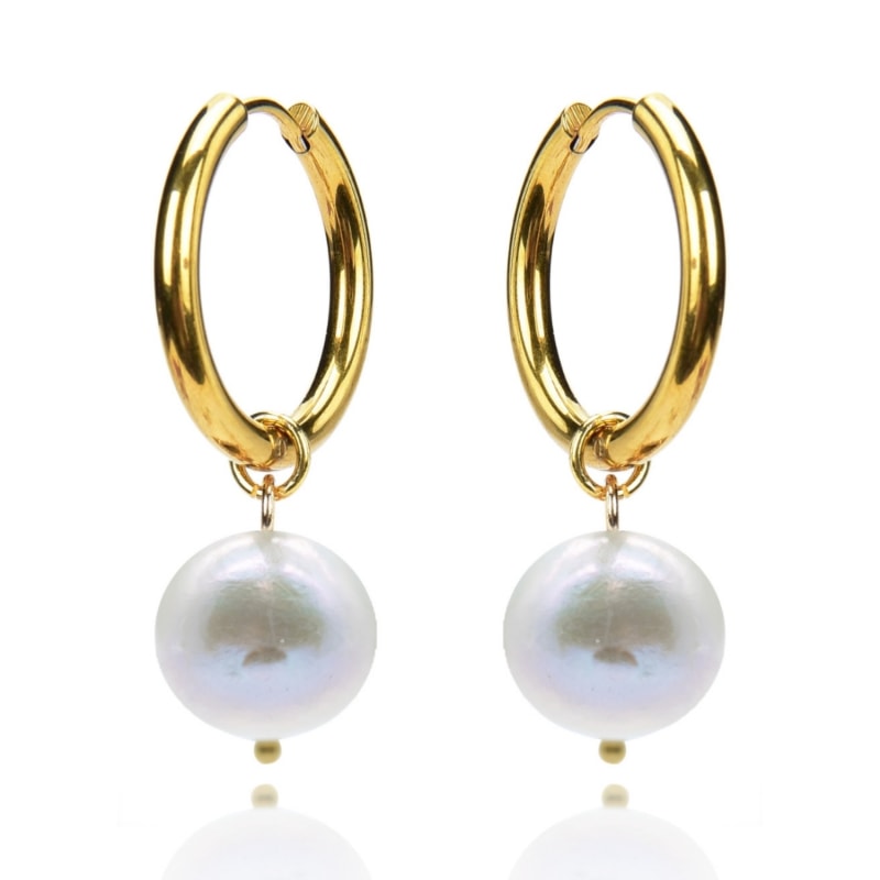 Thumbnail of Hoop Earrings With White Edison Pearls image