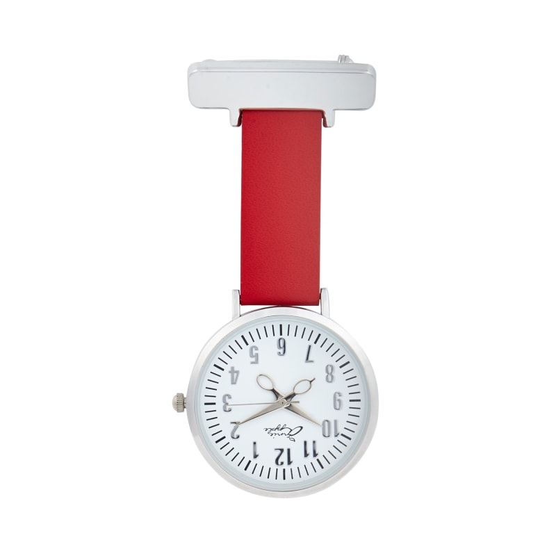 Thumbnail of Annie Apple White/Silver/Red Leather Nurse Fob Watch image