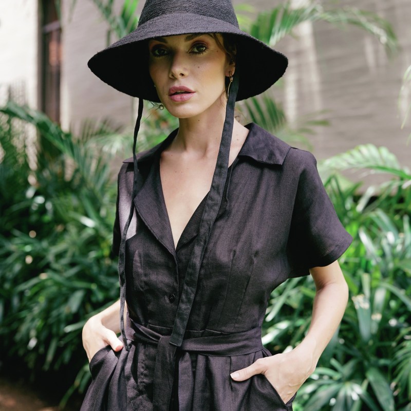 Thumbnail of Arya Safari Linen Midi Dress In Black image