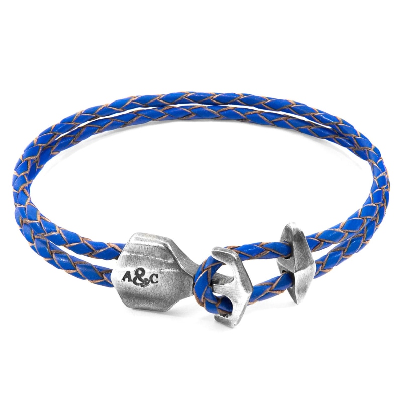 Thumbnail of Royal Blue Delta Anchor Silver & Braided Leather Bracelet image