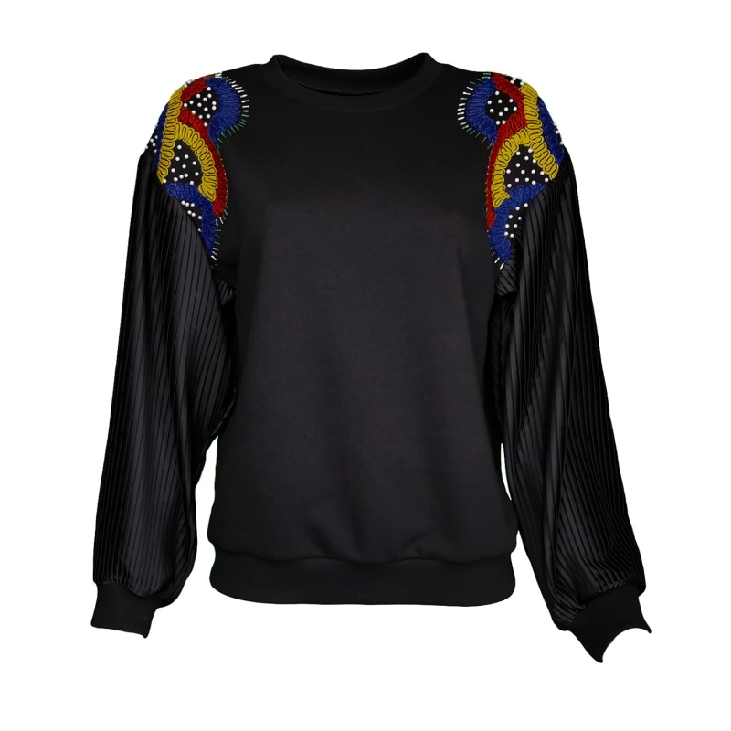 Thumbnail of Pleated Sleeve Black Sweatshirt With Embroidered Shoulders image