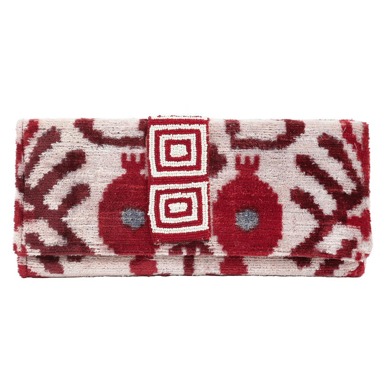 Thumbnail of Du Monde Collection- Luberon Velvet Ikat Clutch - Red, White image