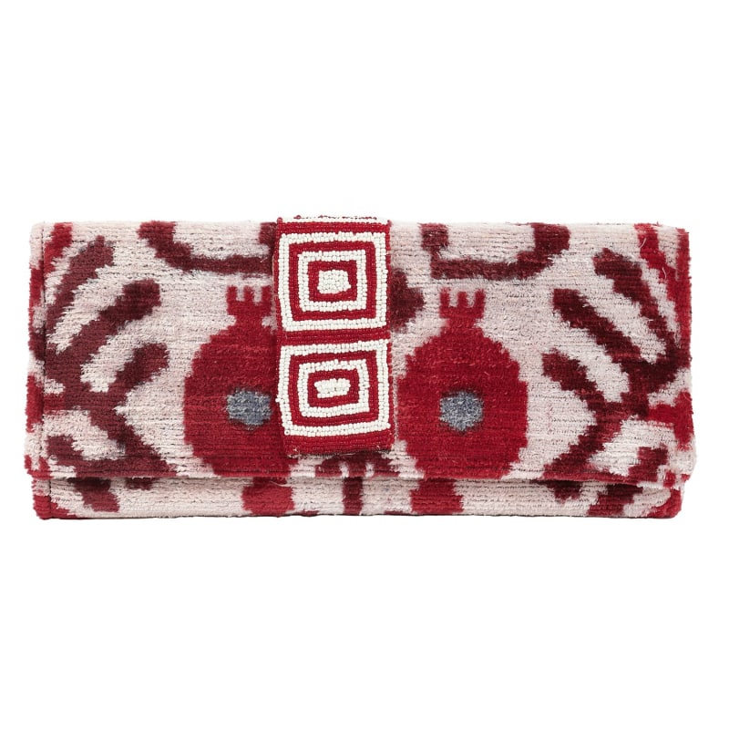 Thumbnail of Du Monde Collection- Luberon Velvet Ikat Clutch - Red, White image