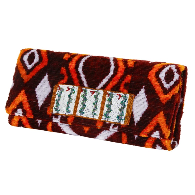 Thumbnail of Du Monde Collection - Margaux Velvet Ikat Clutch - Wine, Orange, White image