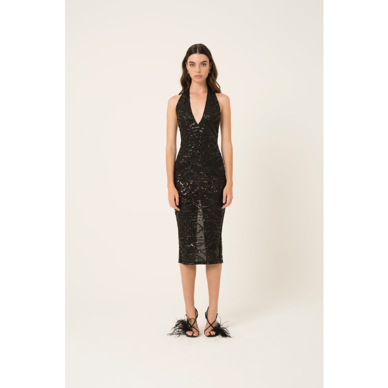 Thumbnail of Dua Black Sequin Midi Dress image