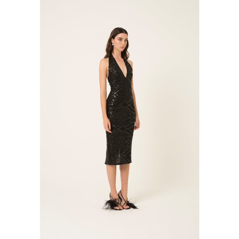 Thumbnail of Dua Black Sequin Midi Dress image