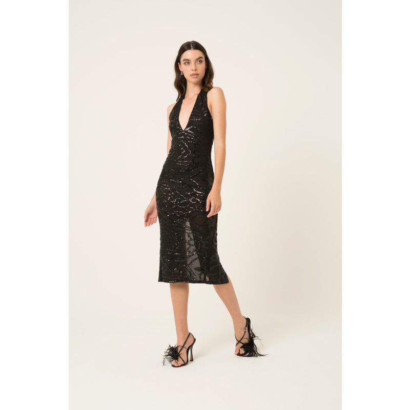 Thumbnail of Dua Black Sequin Midi Dress image