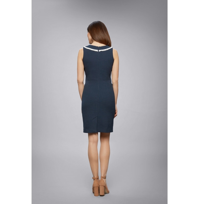 Thumbnail of Emilia Navy Cotton Tweed Dress With Fringed Neckline image