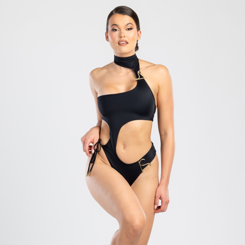 Thumbnail of Dulcesa Cut-Out One-Piece Swimwear With Golden Details In Black image