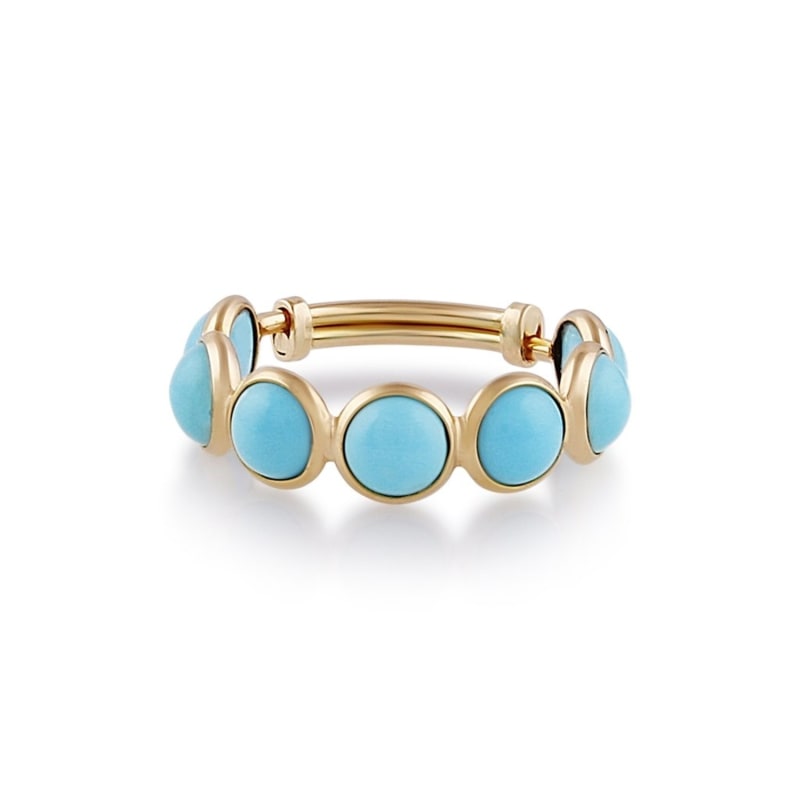 Thumbnail of Turquoise Round Stackable Ring With Adjustable Shank In 18K Yellow Gold image