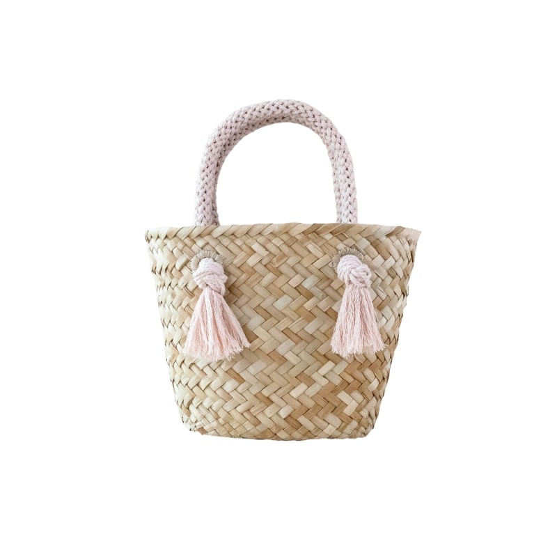 Dusty Rose Small Modern Woven Tote with Unique Handles - Straw Tote | Likha