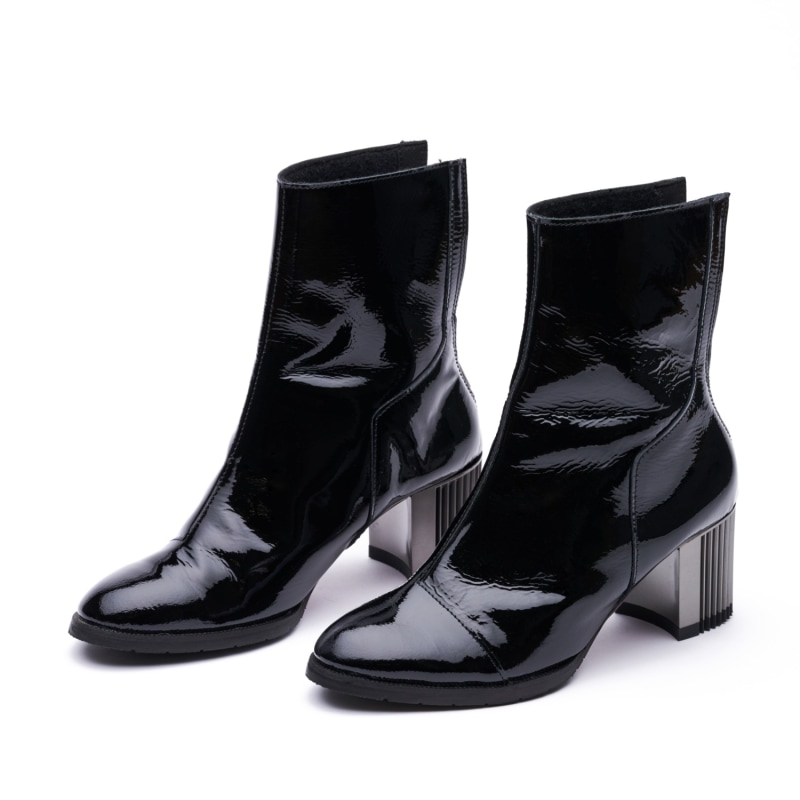 Block-Heel Leather Ankle Boots - Black Patent