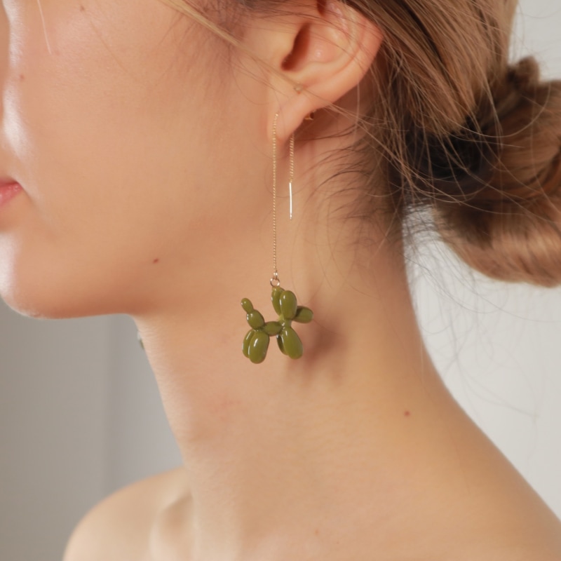 Balloon Poodle Threader Earrings Green Ninemoo Wolf Badger
