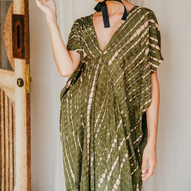 Thumbnail of Madella Hand Dyed Kaftan Dress In Seaweed Green image