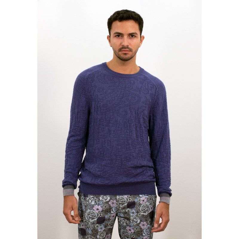 Colin Jacquard Merino Paisley Sweater In Skipper by Lords of Harlech