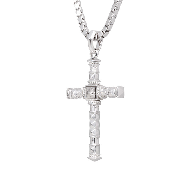 Thumbnail of Runes-Engraved Cross Meteorite Sterling Silver Necklace image