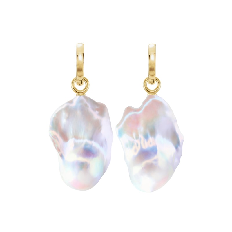 Thumbnail of XXL Nebula Pearl Hoop Earrings - Solid 14ct Gold image