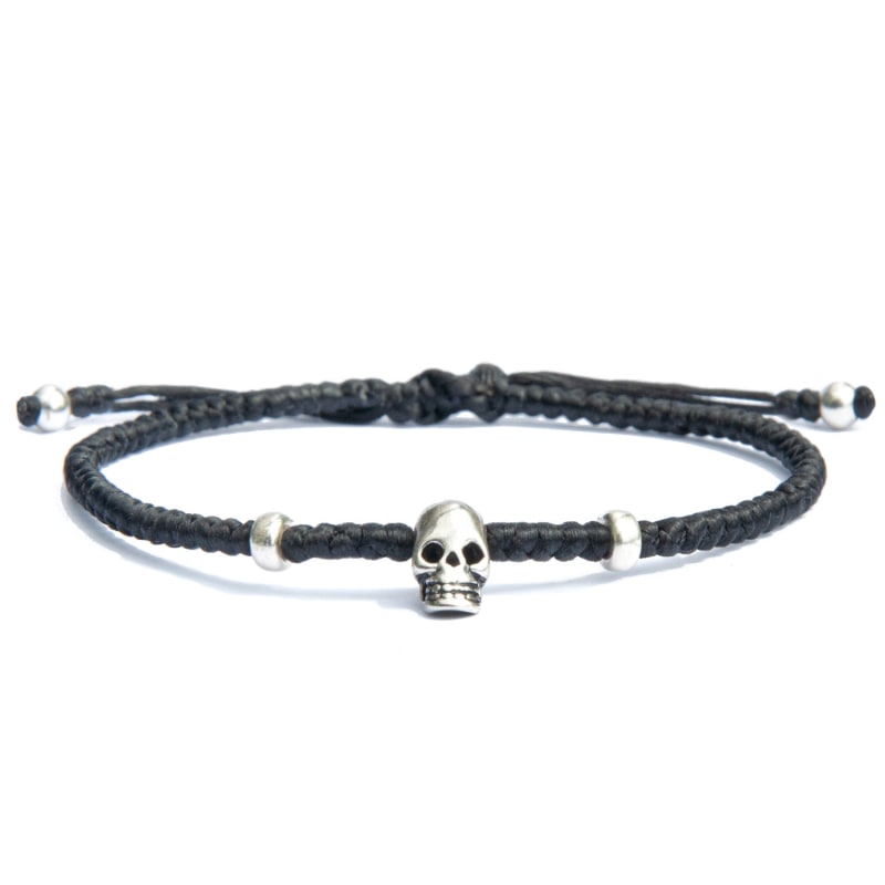 Thumbnail of Sterling Silver & Vegan Cord Skull Black Bracelet For Women image